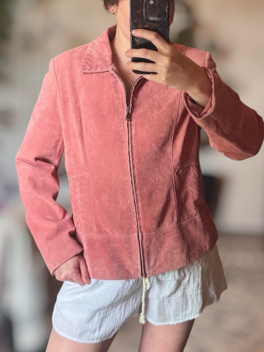 Monterey Bay Genuine Suede Leather Jacket Dusty Rose Pink Size 12